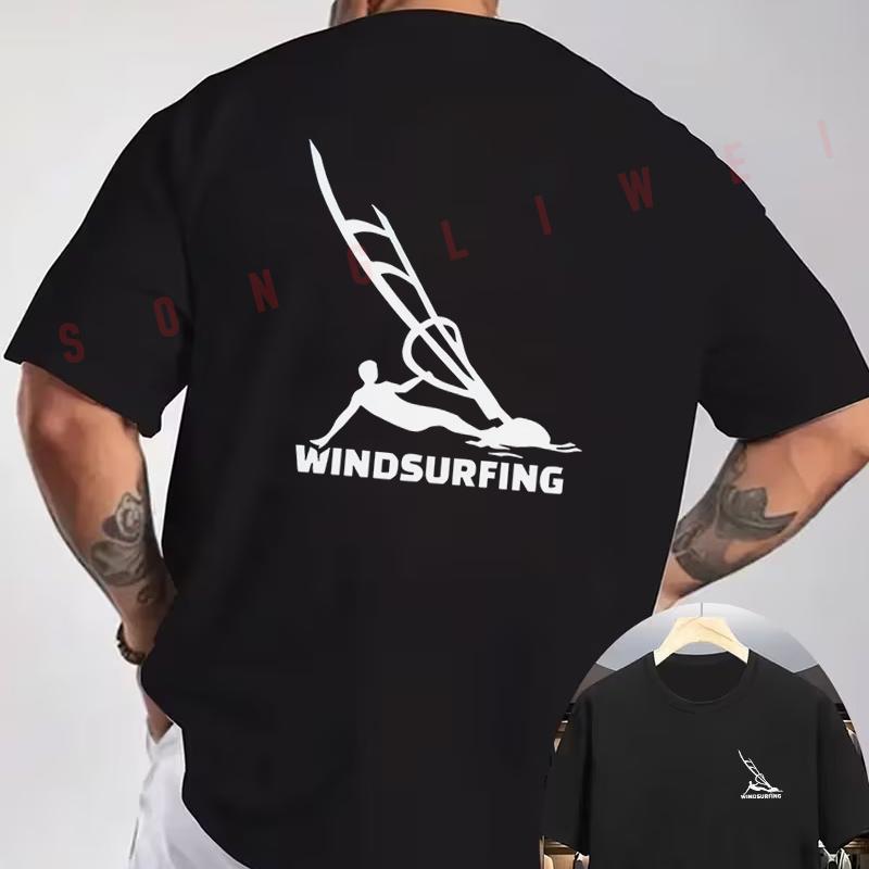 Windsurfing Creative Design Motorcycle Double-Sided Print T-Shirt Men Short Sleeve O-neck Casu