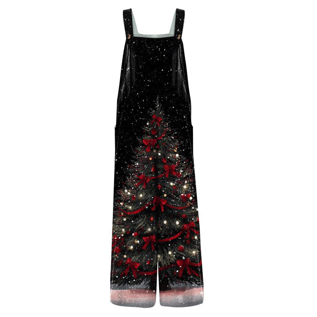 Women's Casual Jumpsuit Sleeveless Christmas Printed Cotton Jumpsuit