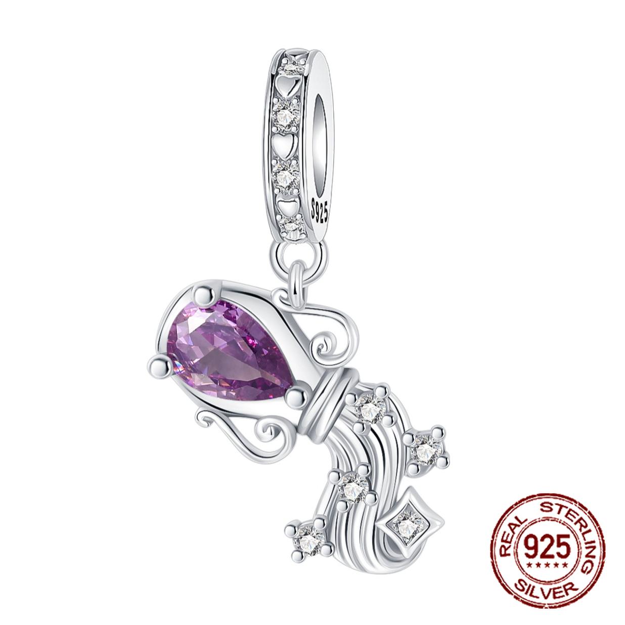

Copper 12 Constellations Aquarius Purple Zircon Pendants Charms Fits Genuine Charms Bracelet Women DoItYourself Jewellery Gifts
