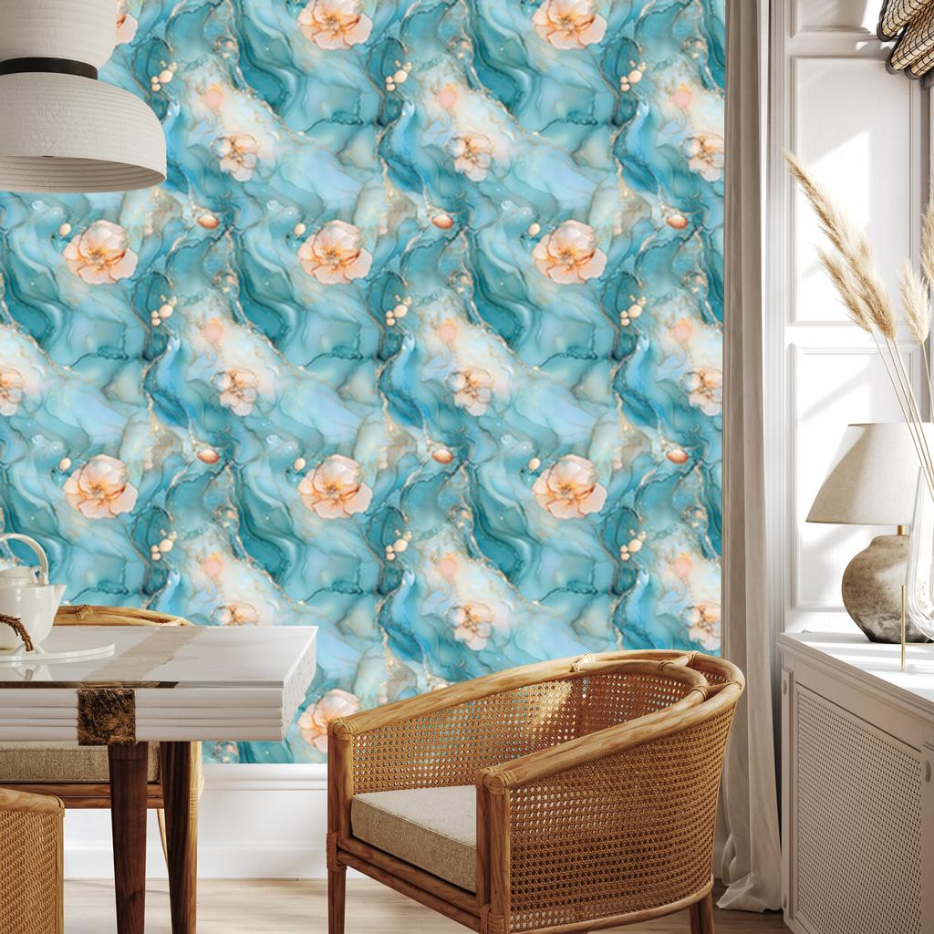 Wallpaper Ink turquoise and light gray, turquoise background 50x1000