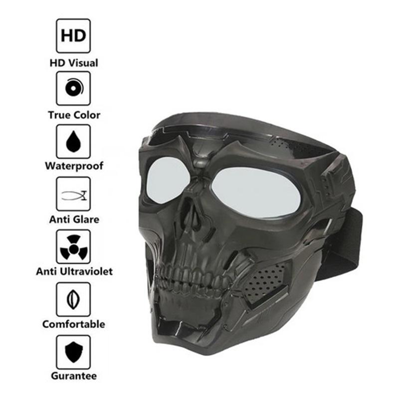 Scary Full Face Skull Mask (black) With Glasses For Hallowee