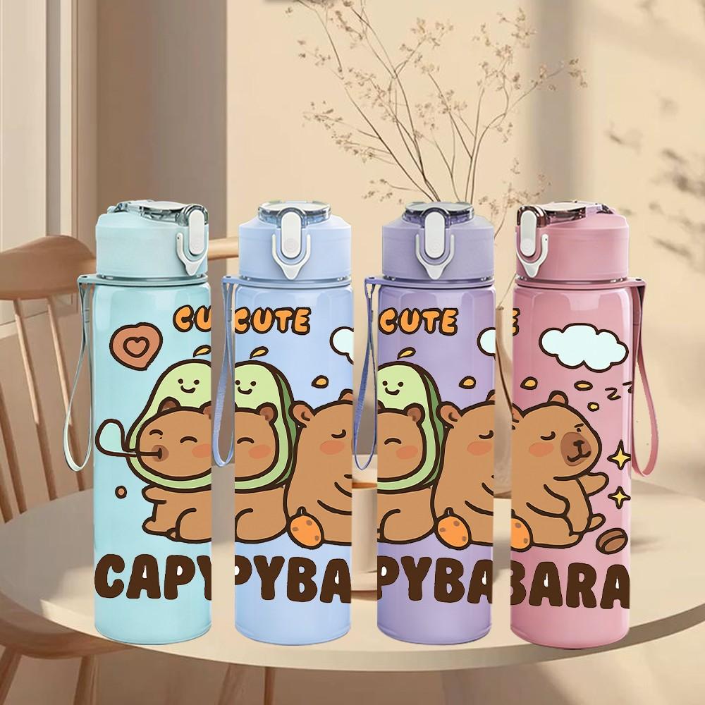 1PC Capybara Hug Small Animal Print 750ml Color Plastic Sports Water Bottle Leakproof Flip Straw Lid Suitable for Sports Office Home Use