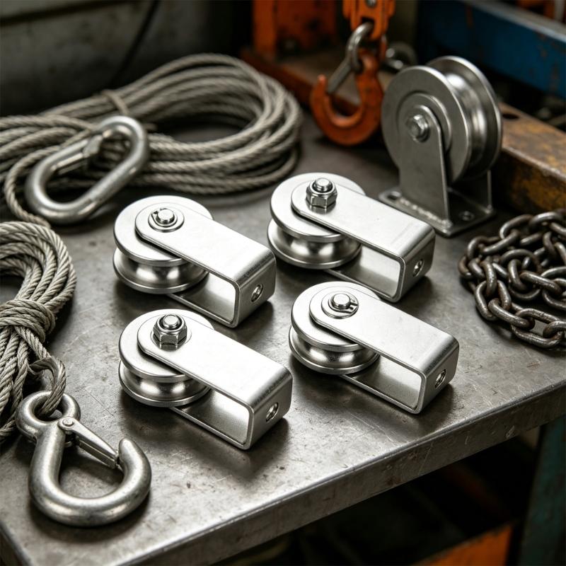 U Grooves Rope Guide Pulley Block Set In Stainless Steel for Fixed Point Mounting, Small Equipment Line Guidance, 4Pack