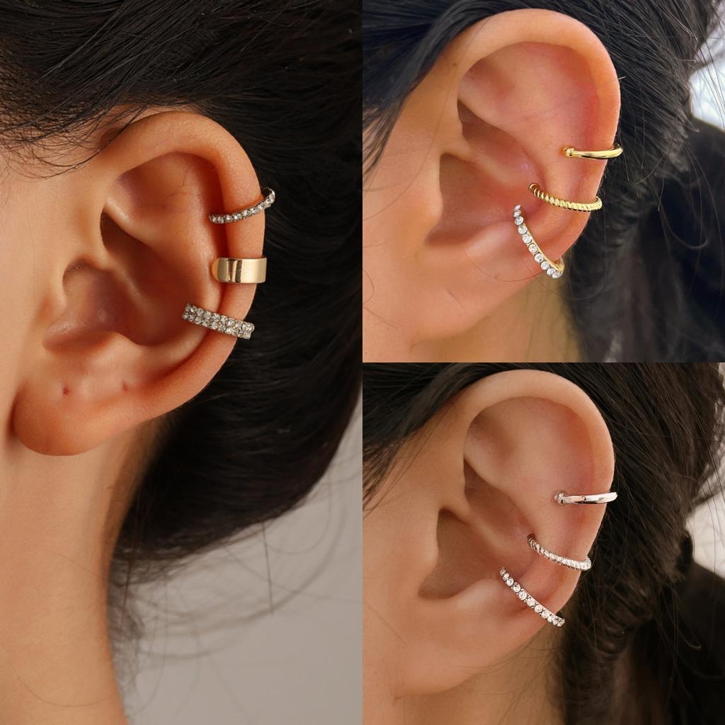 3-piece Set Ins Wind Women's Ear Bone Clips Without Ear Holes, Personality and Temperament, Niche Versatile Diamond-set Ear Clips