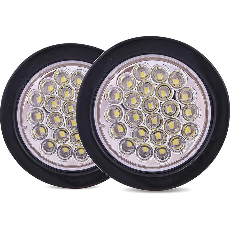 4 Inch Round Trailer Tail Light For 12V Truck Trailer Bus RV Camper ATV UTV 24LED Back Up Reverse Light Waterproof W/Flush Mount Grommets Plugs