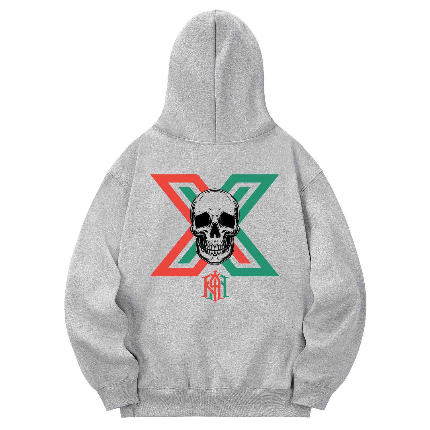 Khan 6312 Khg0149 X-Skull Fleece Hoodie - Gray L