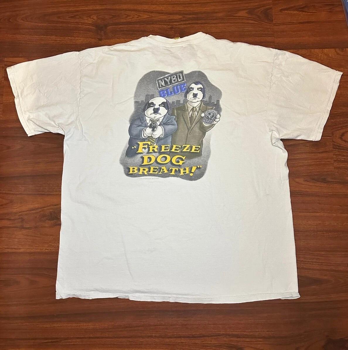

Big Dogs VTG 1997 NYBD White T Shirt Size 2XL Freeze Dog Breath Made In USA 4XL