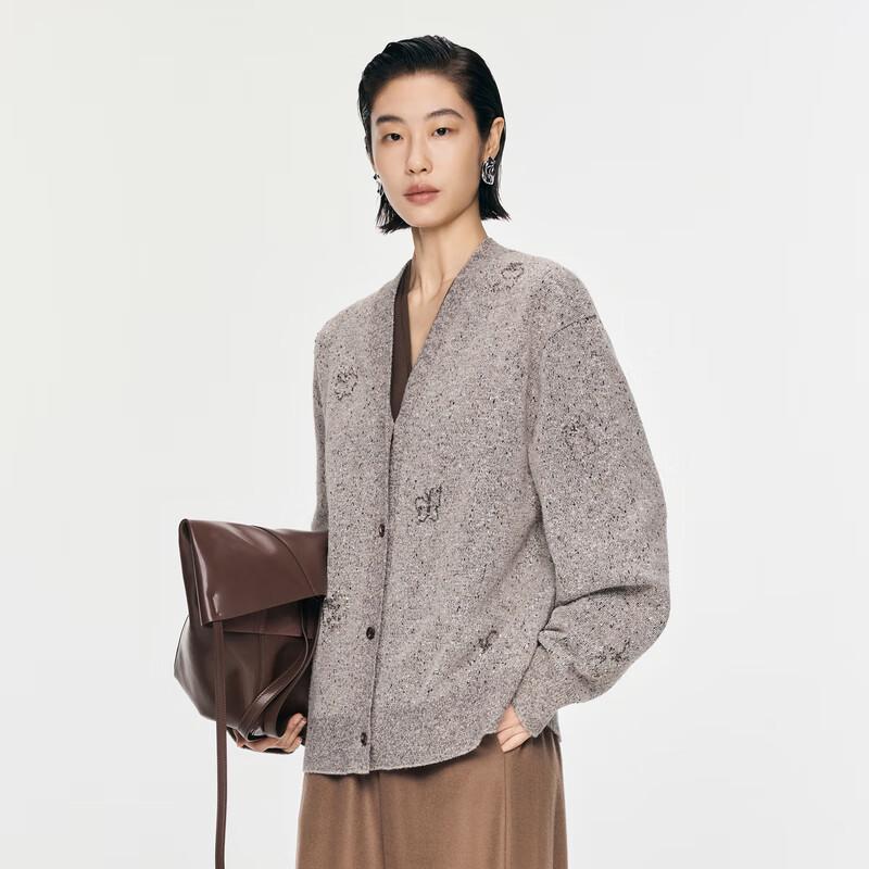 JNBY 2024 Autumn V-Neck Wool Blend Knit Sweater