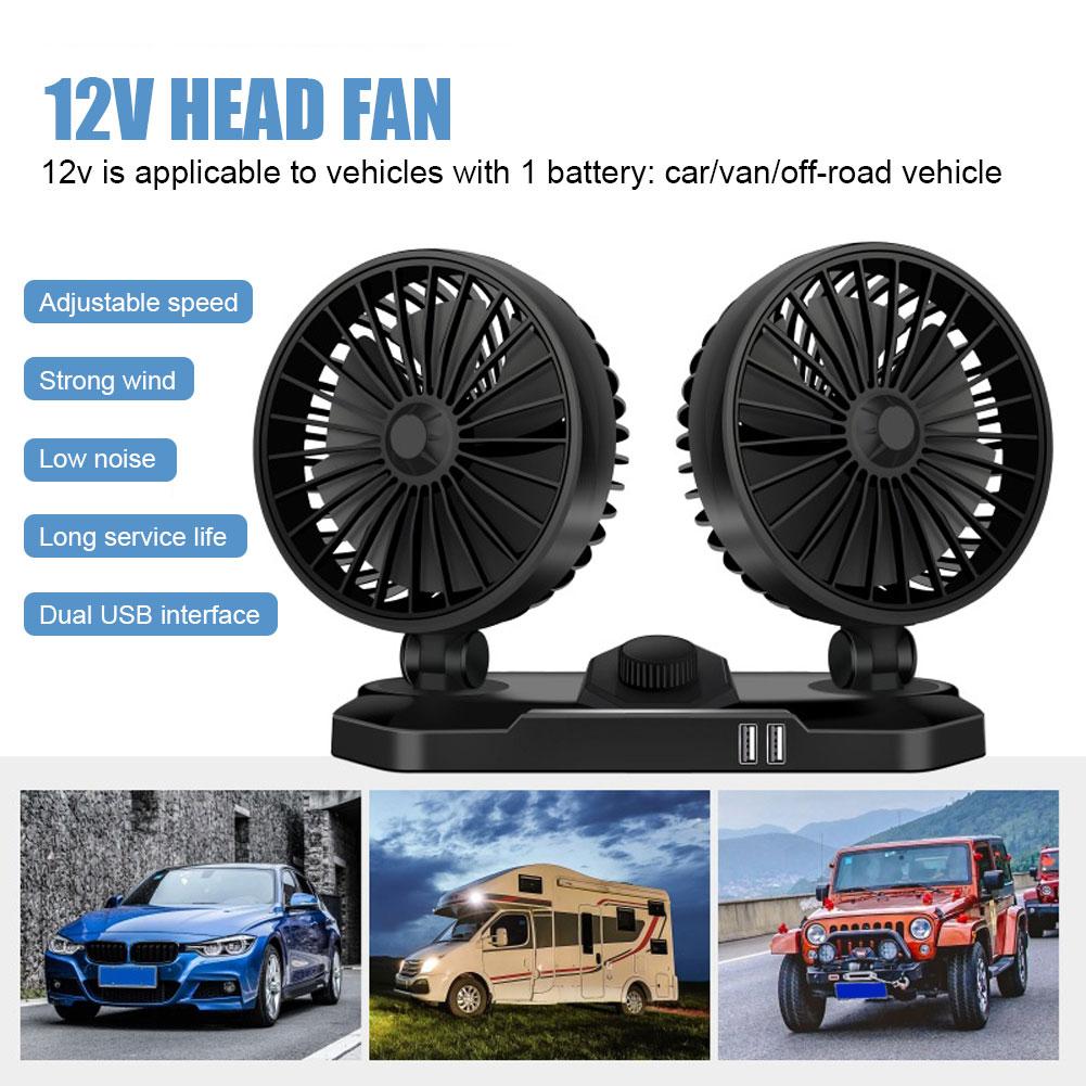Ventilator auto, 360°, reglabil, cu 3 capete, ventilator electric auto, ventilator USB/12V/24V, 2 viteze, ventilator silențios pentru mașină, birou, birou și mașină