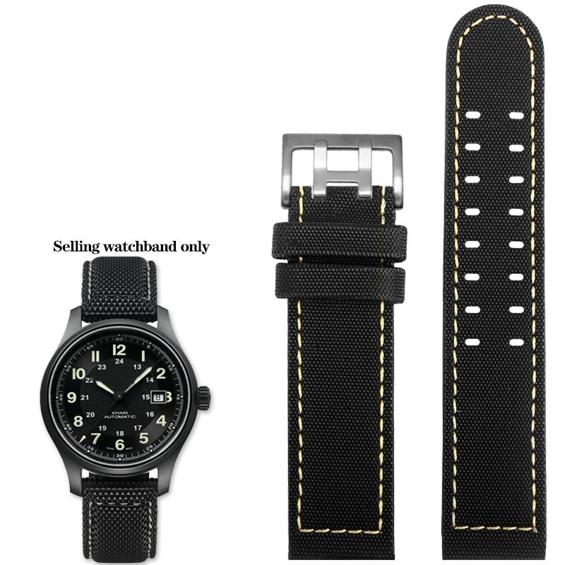 ONENylon +Leather Watchband Strap For Hamilton Kaki Field Aviation H70575733 H71626735 Waterproof Watch Bracelet Male 20mm 22mmMN