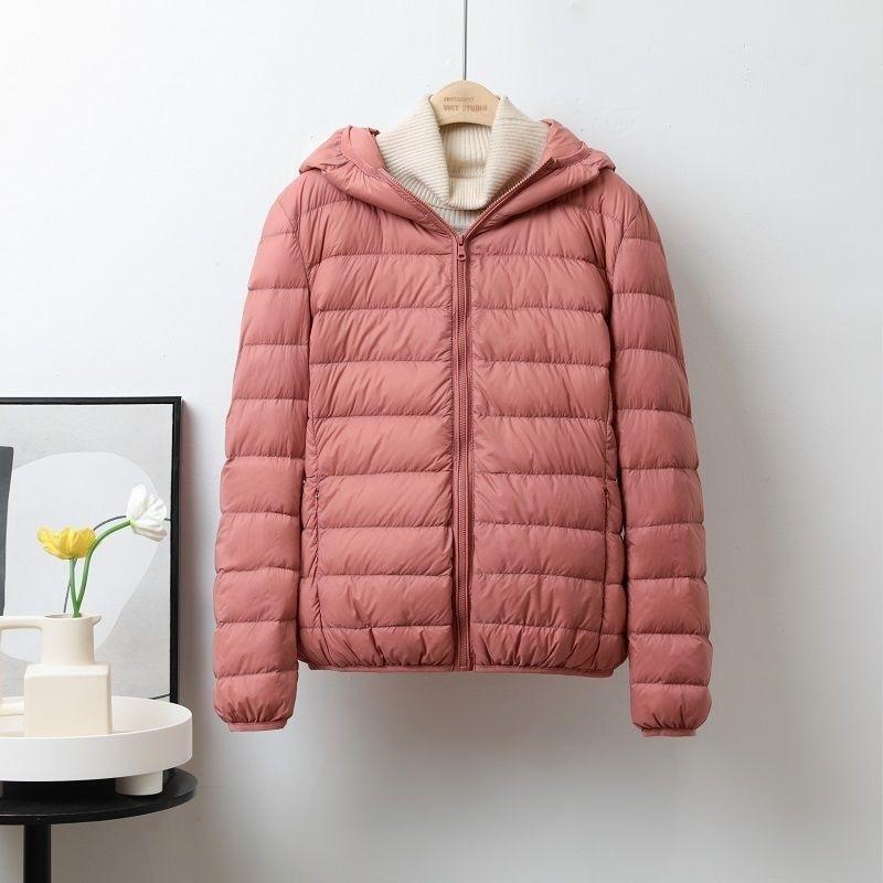 Double-layer fabric Lightweight women's hooded stand-up collar Winter duck down jacket Slim fit