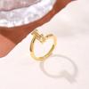 Copper Inlaid Zircon Alphabet Ring: Women's Fashionable Adjustable Open Ring