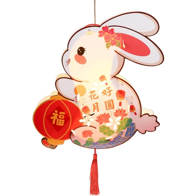 Handmade Florals Paper Lamp Set Traditional Chinese Craft Supplies LED Projection Portable for Chinese Festival