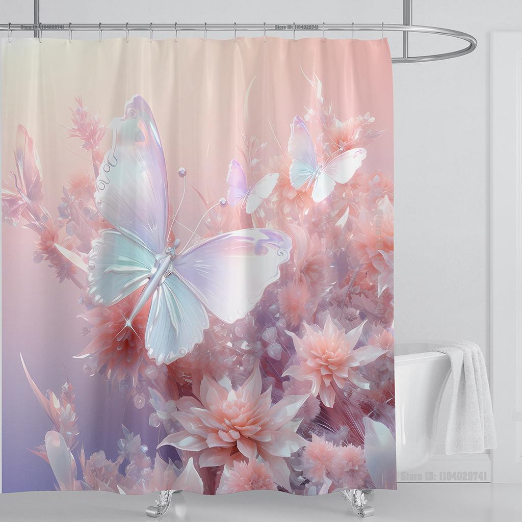 3d Beautiful Butterfly Shower Curtain Waterproof Polyester Fabric 3D Printed Curtain Bathroom Decoration with Hooks