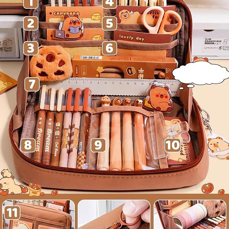 Large Capacity Gift Box Capybara Stationery Set Pencil Case Abundant Study Stationery Cute Back-To-School Gift Kit For Students