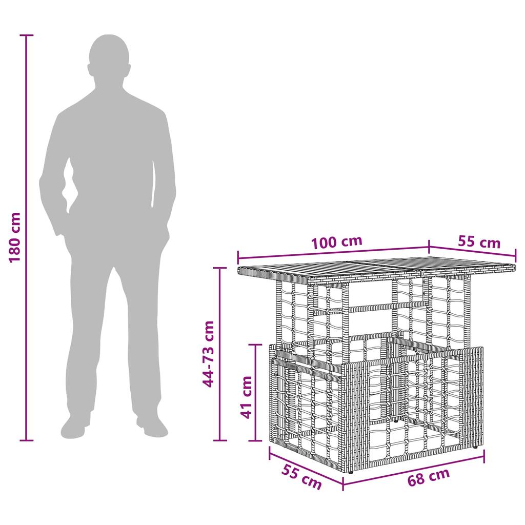 Garden Table Natural 100 x 55 x 37 cm PE Rattan and Glass
