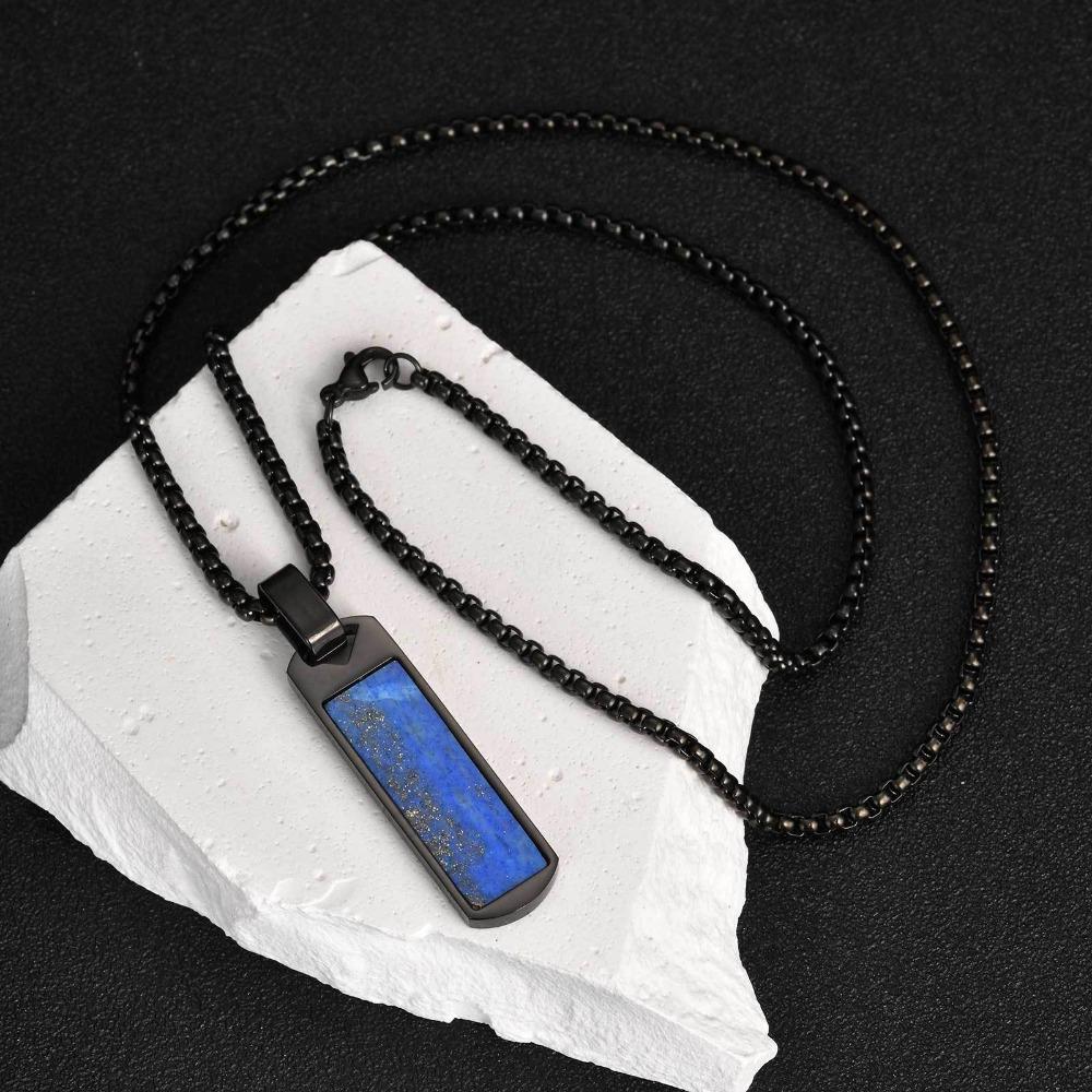 Módní přívěsek z lapisu lazuli Minimalistický nerezový náhrdelník Módní náhrdelník s přívěskem Muži