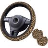 Brown Western Cow Print Steering Wheel Cover for Women Men with 2 Pcs Car Coasters, 15 Inches Neoprene Anti-Slip Cute Universal Car Accessories