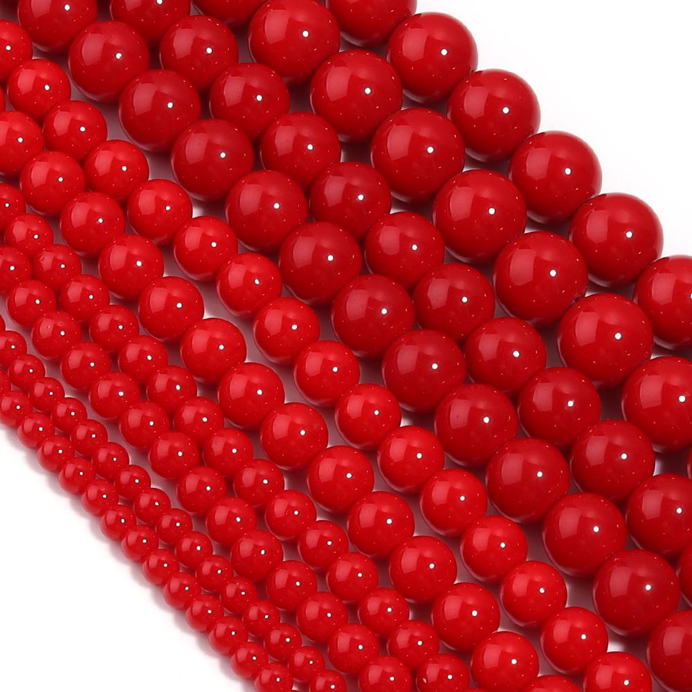 30-80pcs 4-12mm Red Natural Stone Beads Imitation Achate Stone Beads Round Loose Beads For Jewelry Making DIY Bracelet Necklace