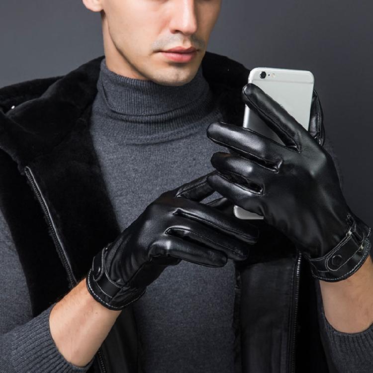 Leather Warm Gloves Full Finger Gloves Touchscreen Driving Fleece Lined Glove