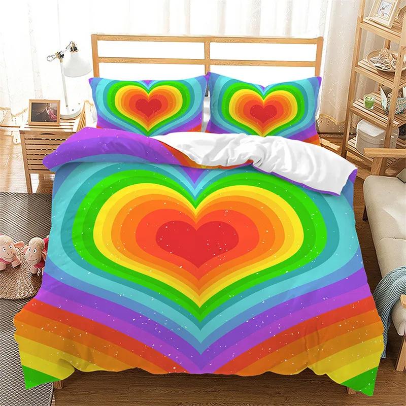 Rainbow Pride Bettwäscheset Regenbogenflaggen Bettbezugset Regenbogenstreifen-Design 3 Teile Weiche Mikrofaser-Bettwäsche Queen King Size