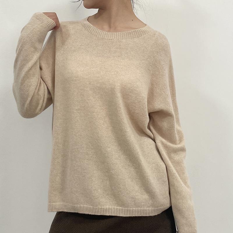 Women's 100% Pure Wool Seamless Sweater - Loose & Slim Fit, Round Neck, Perfect for Autumn & Winter