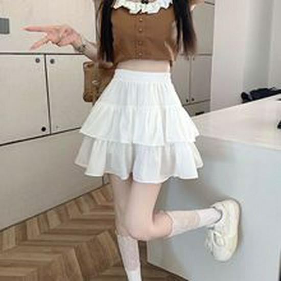 2025 Spring/Summer Women's High Waist Sweet Puff Double Layer Lace Skirt