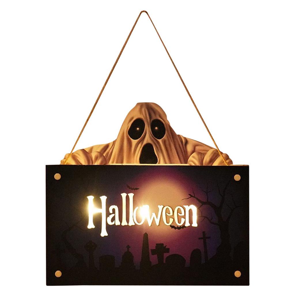 Halloween Wooden House Sign Pendant With Led Lights Wall Crafts Decoration For Gardens Terraces Porches