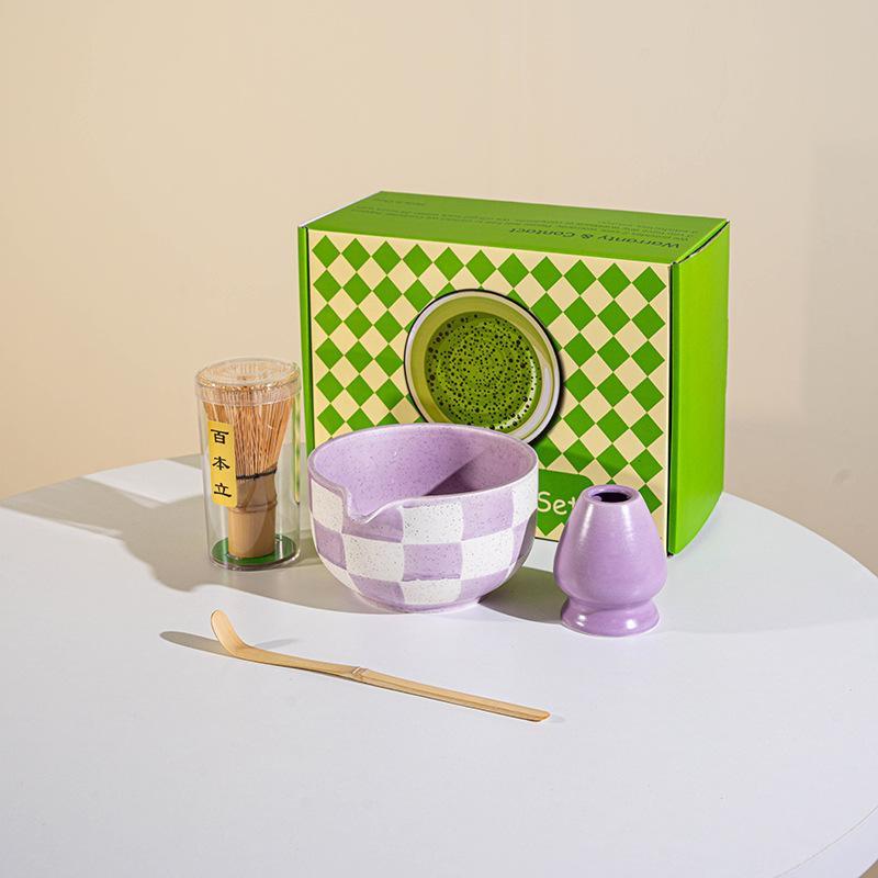 

Ceramic Matcha Tea Set 8-piece Japanese-style lattice Matcha bowl with tea whisk Matcha utensil set