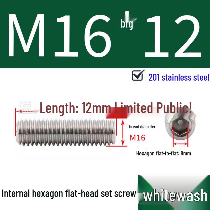 201 Stainless Steel Headless Set Screw - Flat End Socket Screw