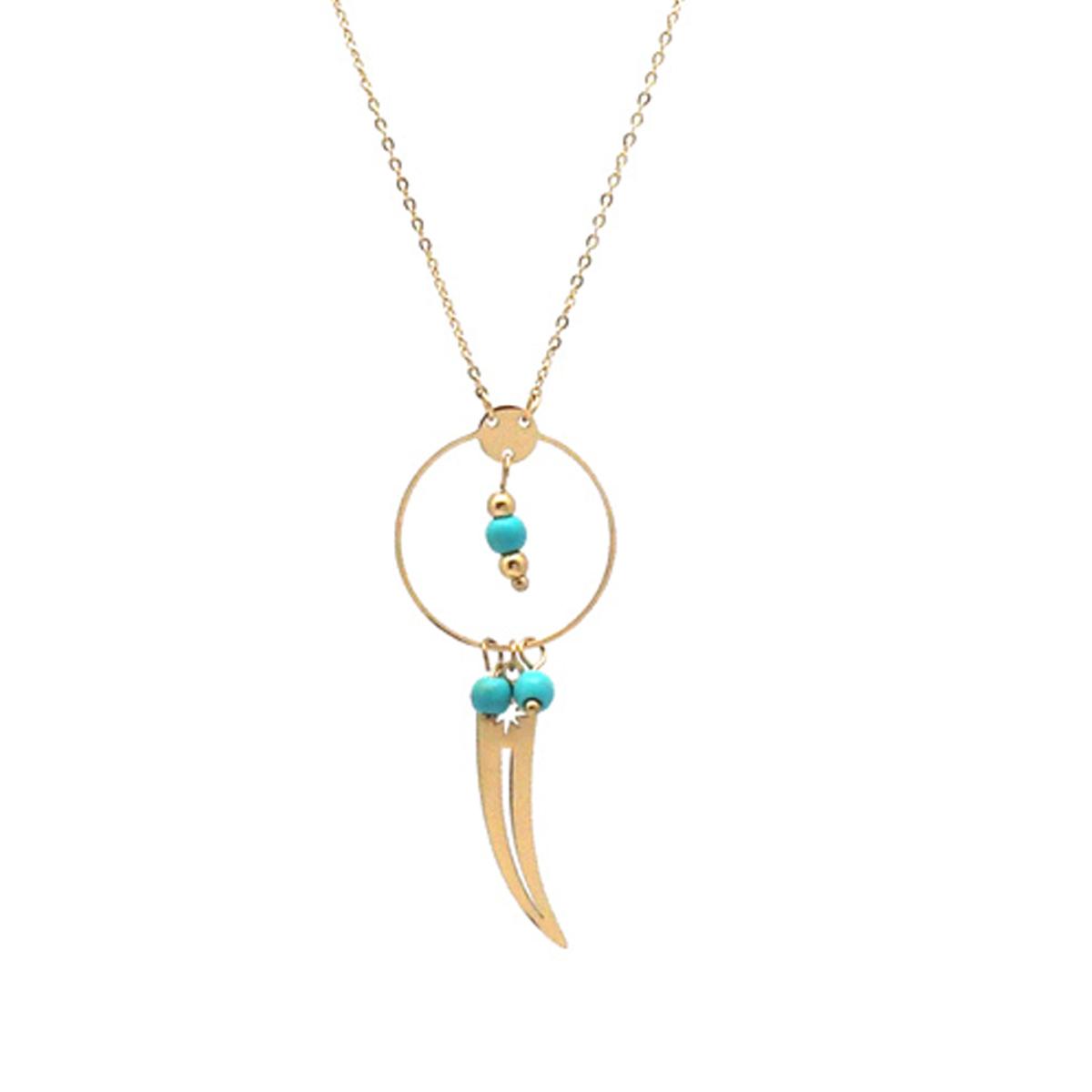 

Les Trésors De Lily [R4457] - Collier créateur acier Boho turquoise doré - 50x20 mm
