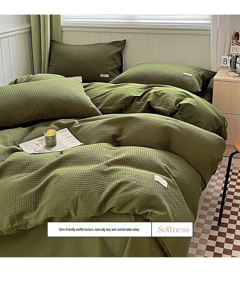 High-Value G5Z Waffle Weave 4-Piece Bedding Set - Includes Fitted Sheet, Duvet Cover, Ideal for Dorms