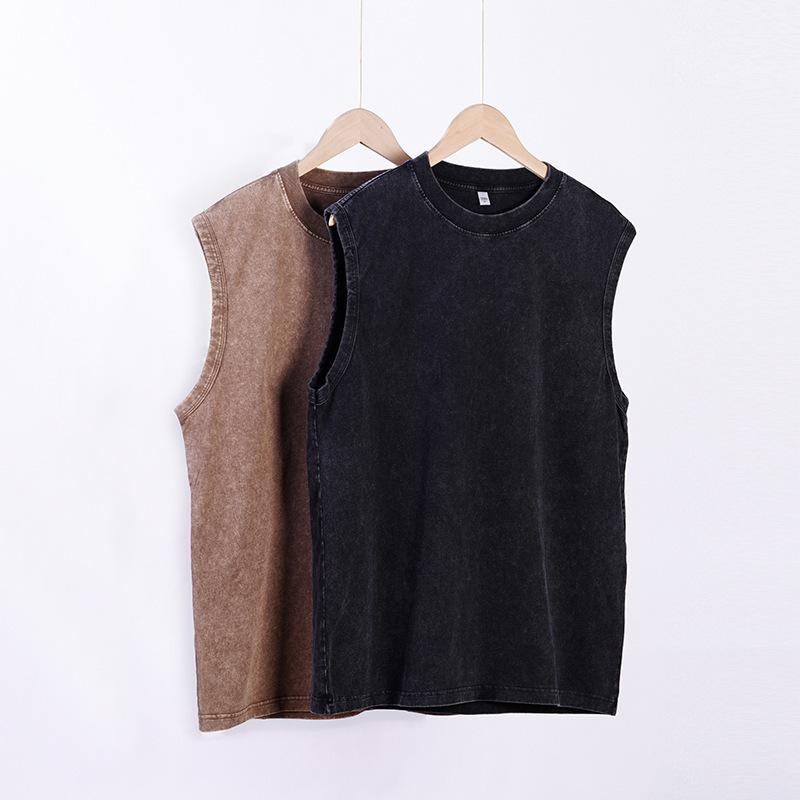 Men's Washed Cotton Sleeveless T-Shirt Crew Neck Loose Fit Workout Tank Top