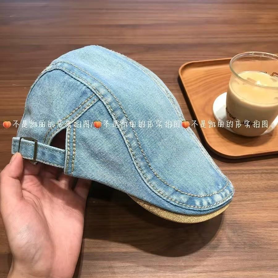 Wash and show a small face, wear a denim forward hat, women's spring and summer British wind forward hat, retro big head circumference hat