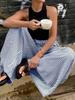 Women Black and White Vertical Stripe High Waist Wide Leg Pants