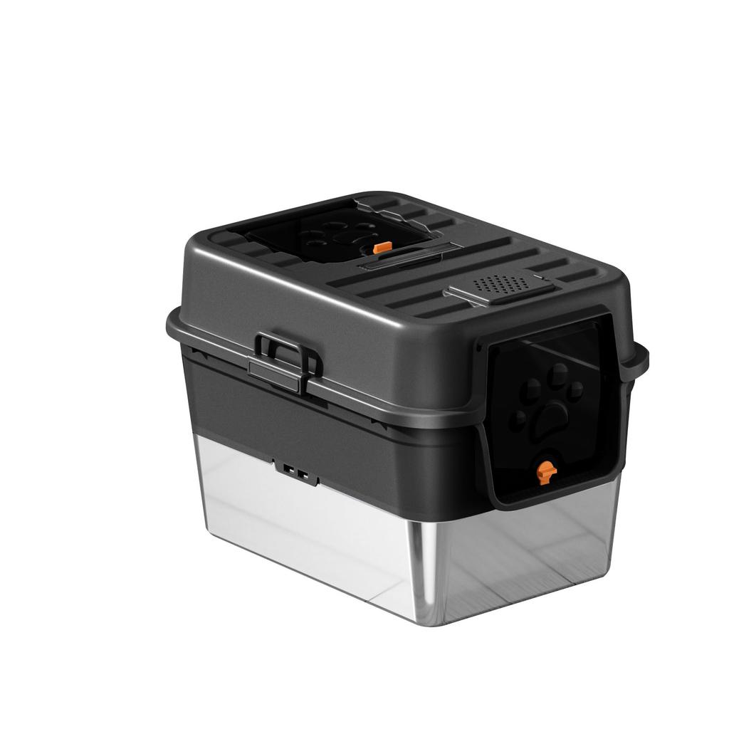 Stainless Steel Litter Box with Lid Enclosed Anti Leakage Front Entry Top Exit Cat Litter Box with Litter Mat and Scoop