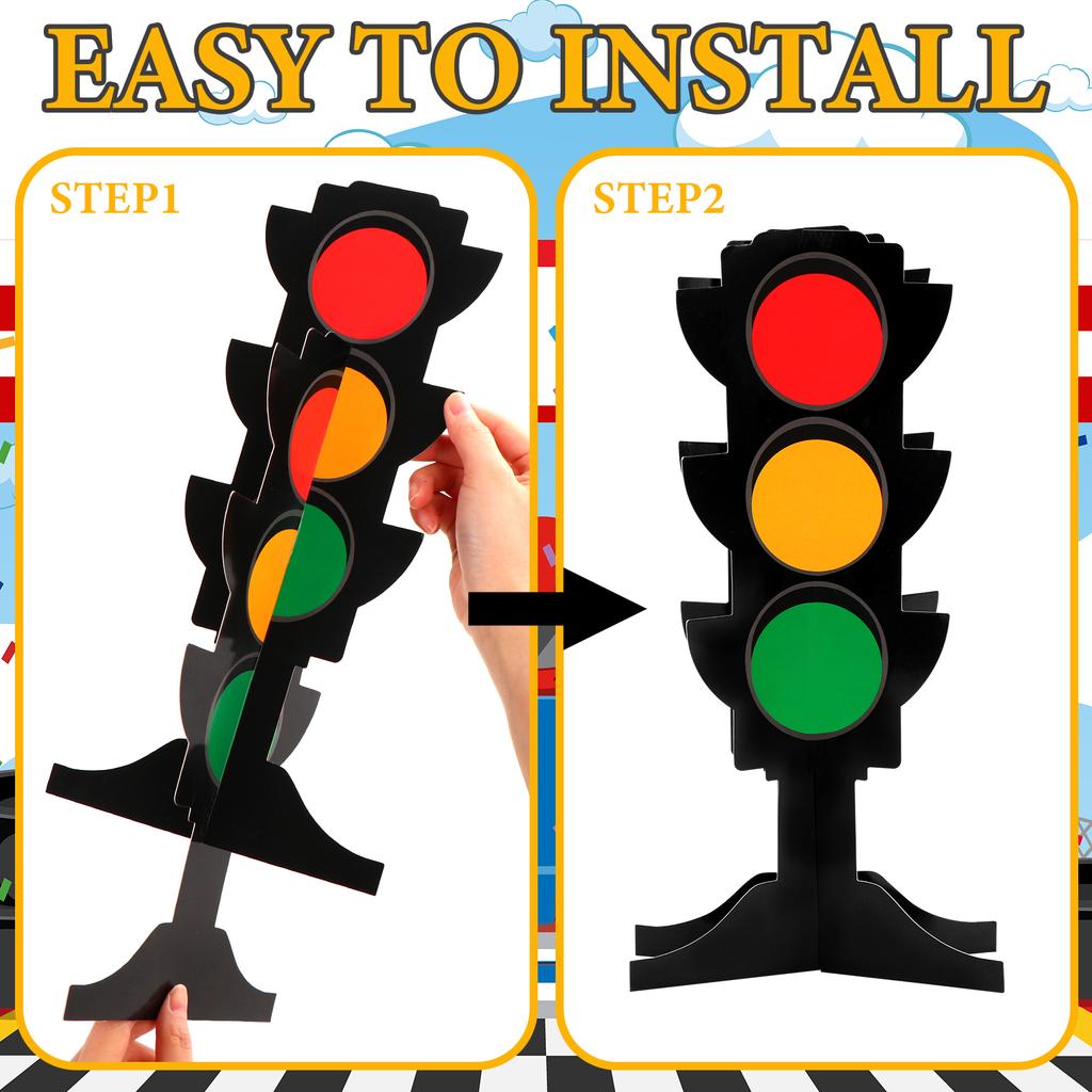 12 Sets Traffic Light Racing Car Party Centerpieces 3D Cardboard Traffic Light Party Decoration For Kids Racing Theme Birthday P