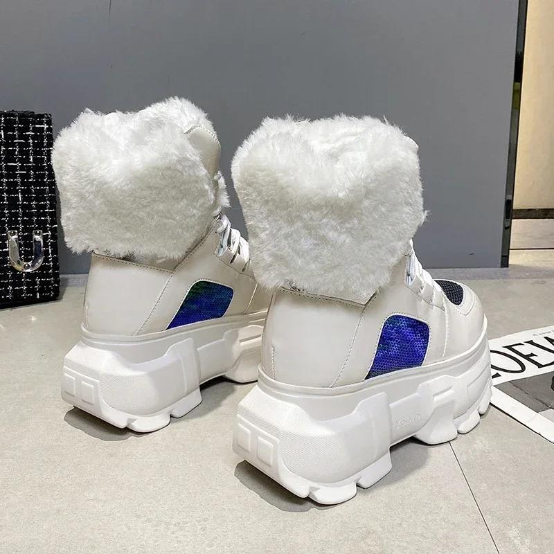 Winter Women's Snow Boots Ankle Boots with Fur Warm High Boots Outdoor Plush Shoes New Anti-skid Chunky Leather Sneakers