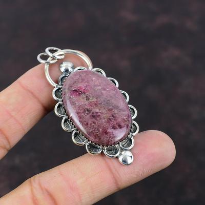 Rhodonit-Anhänger, natürlicher Edelstein-Anhänger, 925er Sterlingsilber-Anhänger, antiker Schmuck, handgefertigter Boho-Anhänger, Jahrestagsgeschenk, Silberschmuck