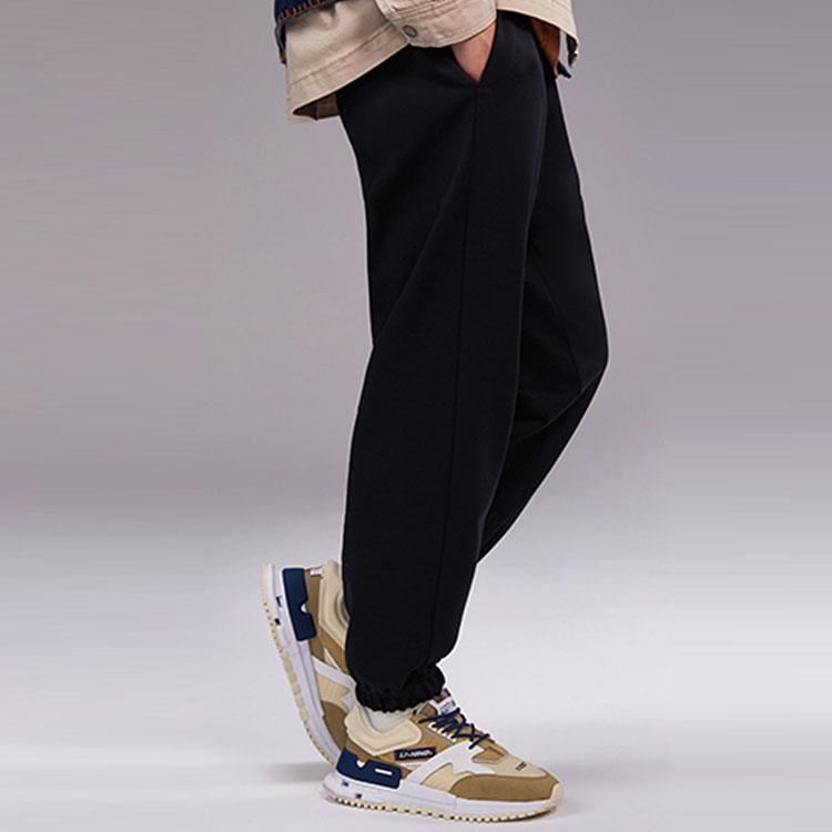 Li Ning Trendy Music Festival Lace-Up Mid-Waist Loose Cuffed Knitted Sports Pants Men Pants Black AKLS241-1