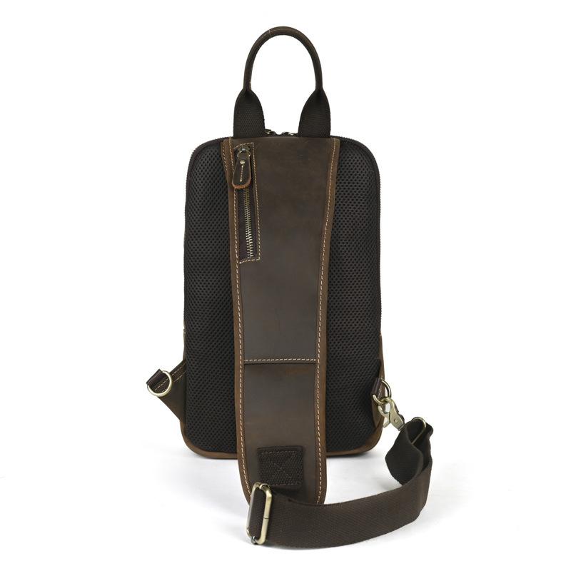 European and American Men's Chest Bag Retro Crazy Horse Leather Single Shoulder Backpack Breathable Large Capacity Crossbody Bag