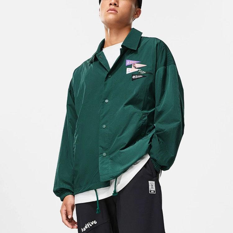 Li-Ning Bunda Anti-Series s grafickým potiskem, ohrnovacím límcem a volným střihem pro muže, zelená AFDT439-1