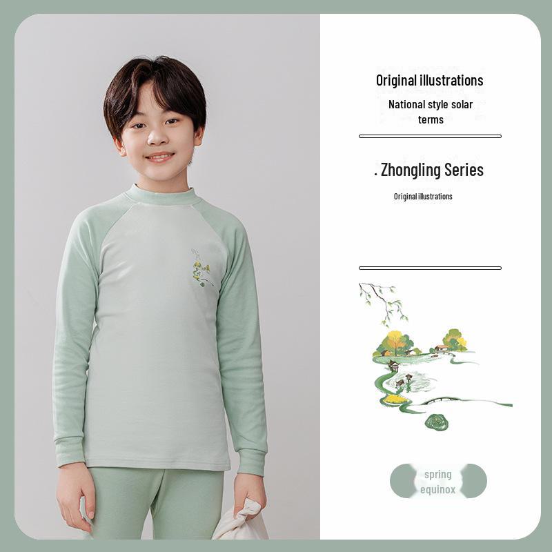 Kinder Unterwäsche Set aus reiner Baumwolle für Herbst und Winter: Jungenpullover & Mädchen Rundhals Mittelhals Bekleidung