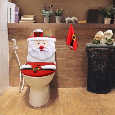 3PCS Christmas Bathroom Accessories Supplies Toilet Decoration Christmas Toilet Bathroom Decoration Cartoon Toilet Seat Cover