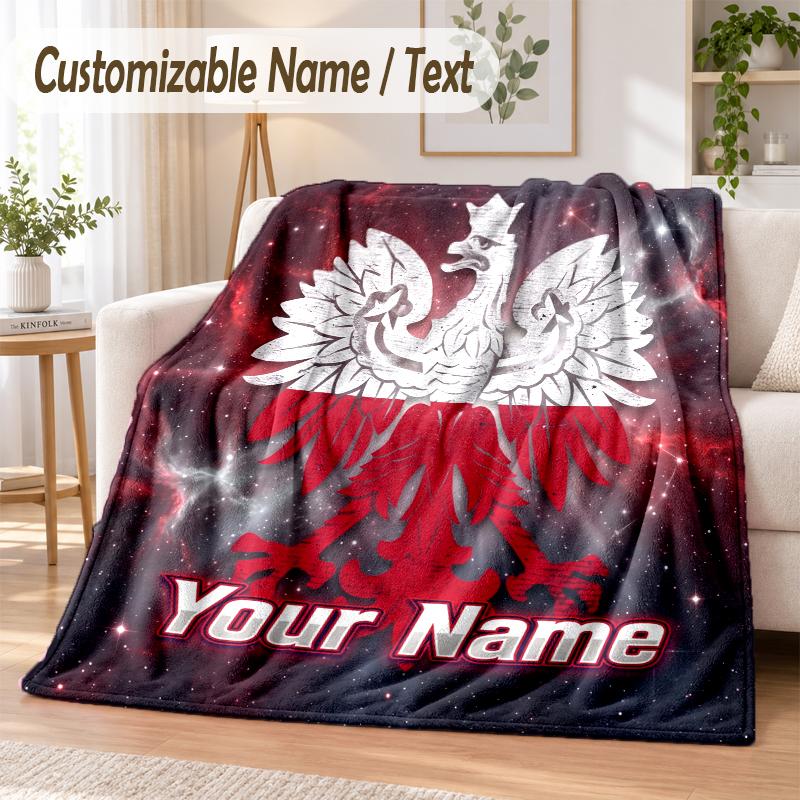 Custom Text Flannel Blanket Poland Football Print Warm Cozy Blanket Home Sofa Bedding
