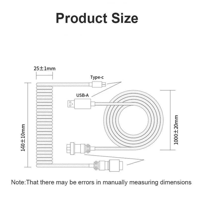 Mechanical Keyboard Aviator Adapter Coiled Cable Type C Phone Charging Cord USB Keyboard Aviation Connector Wire for Desktop PC