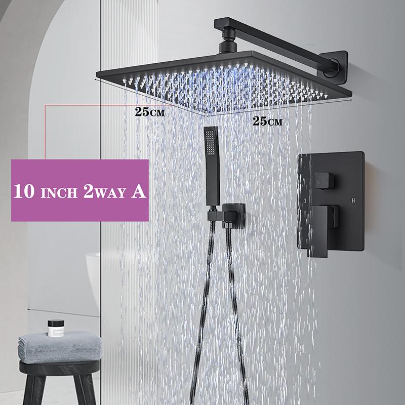 Matte Black LED  Bathroom Showe Faucet Rainfall Shower Head Bath Water Faucet Wall Mounted Bathtub Shower Mixer Tap Shower Set