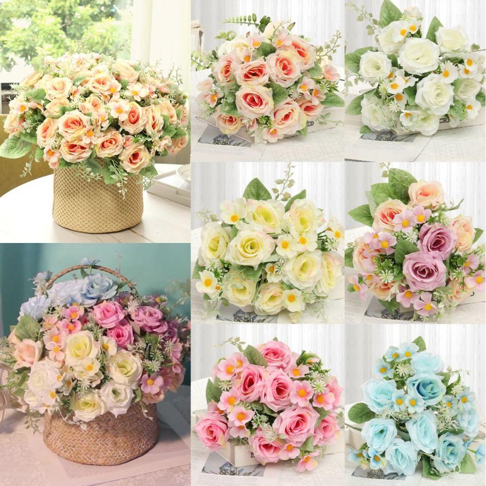 

7-гілкова імітація квітки в стилі олійного живопису, штучні троянди, штучні шовкові квіти, садові прикраси світло-рожевий колір