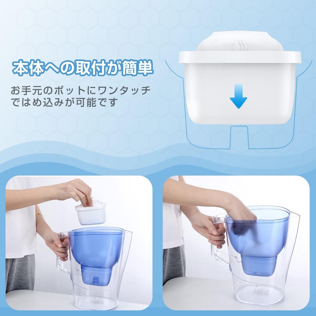 AZMKOO Water Filter Pitcher Replacement Cartridges, Compatible with Brita Water Filters, High-Removal Type, Japanese Specification, 8-Pack