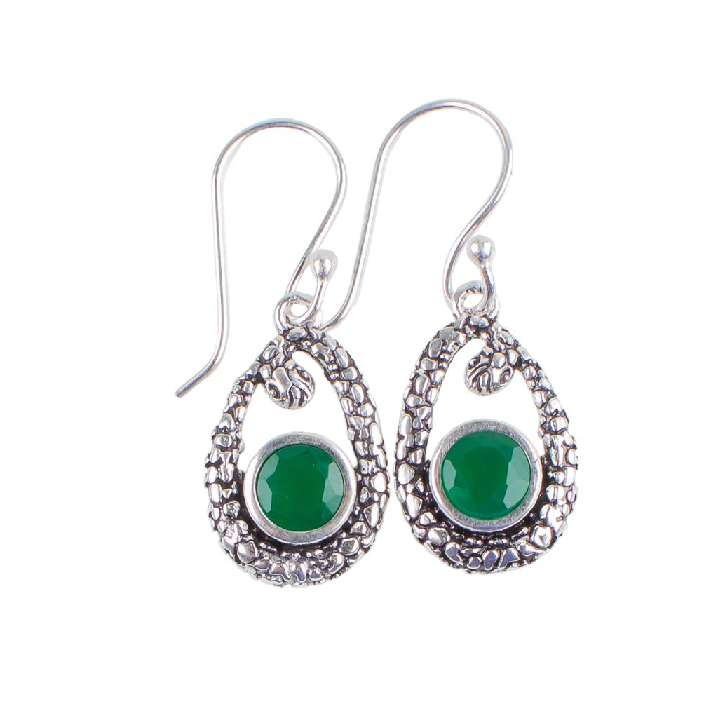 Green Onyx Gemstone 925 Sterling Silver Jewelry Designer Women Earrings 1.38" CE-3-14
